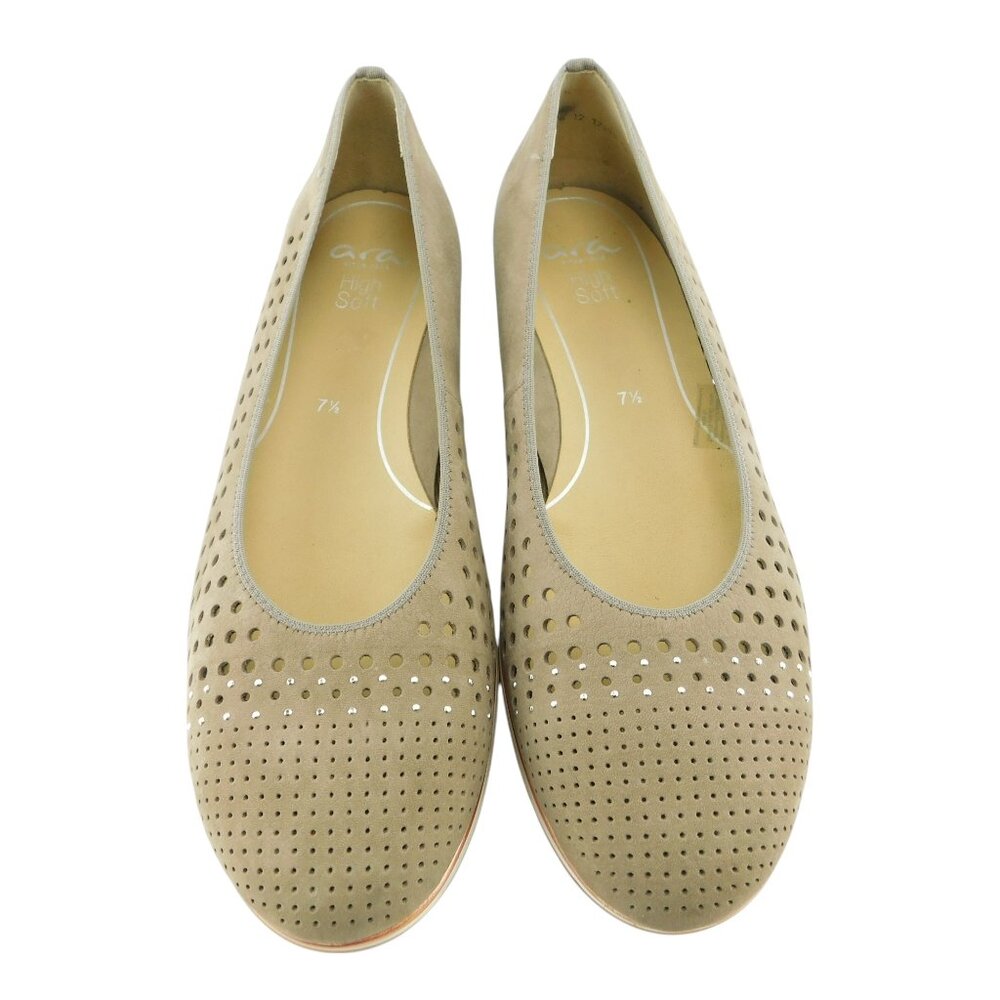ARA High Soft Taupe Perforated Leather Ballet Flat Slip-on  Sneakers 7.5UK/10US